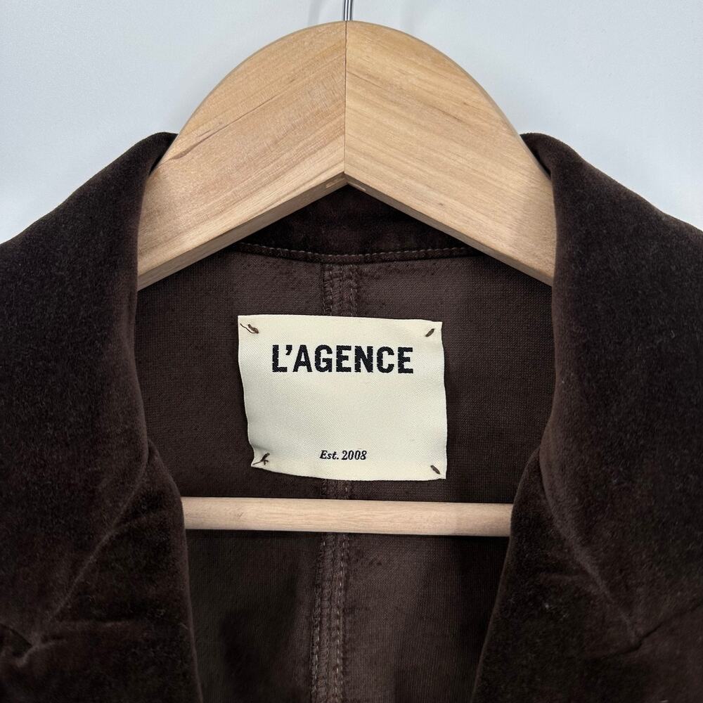 L’AGENCE Wayne Cropped Velvet Blazer Double Breasted Jacket Classic, Brown - Picture 6 of 8